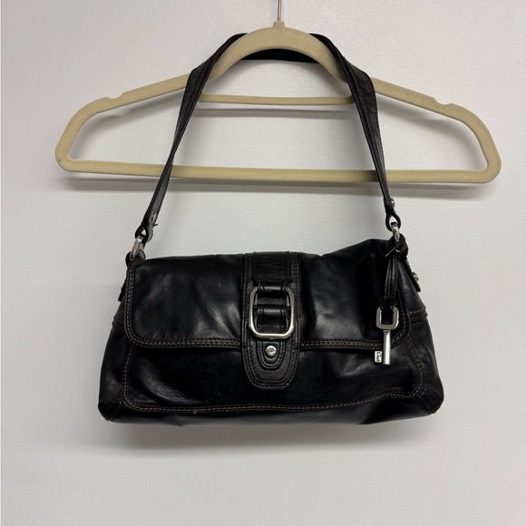 Vintage Fossil Black Leather Shoulder Bag - Picture 1 of 5